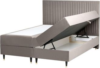 Beliani Cama Continental Con Almacenaje De Terciopelo 160 X 200 Cm Gris Pardo Dame