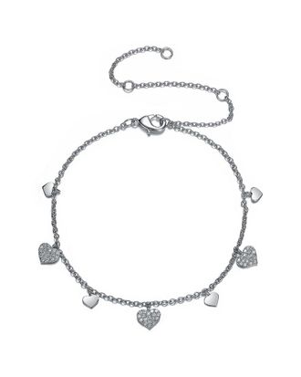 Genevive Rhodium Plated Cz Heart Charm Bracelet