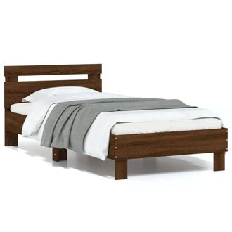 vidaXL Estructura De Cama Cabecero Luces Led Marr&oacute;n Roble 75x190 Cm Vidaxl