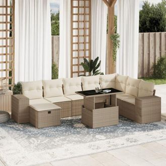 vidaXL Set De Sof&aacute;s De Jard&iacute;n 9 Pzas Con Cojines Rat&aacute;n Sint&eacute;tico Beige Vidaxl