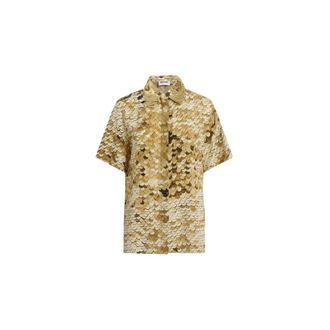 Moschino Printed crepe de chine shirt - female - Moschino - Shirts - Yellow - XL - Blouses & Shirts
