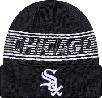 New Era Unisex-Adult MLB Authentic Collection Primary Logo Wordmark Cuffed Beanie Cold Weather Knit Hat, Chicago White Sox - Black, One size