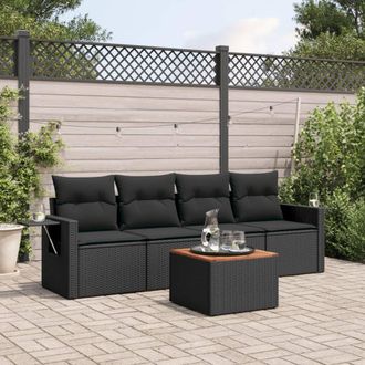 vidaXL Vidaxl - Set De Muebles De Jard&iacute;n 5 Pzas Y Cojines Rat&aacute;n Sint&eacute;tico Negro