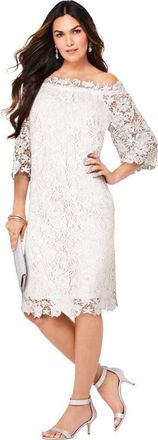 Roaman's Off The Shoulder Lace Dress in White at Nordstrom, Size 14