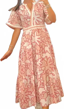 Entro Ally Rope Print Midi Dress In Pink