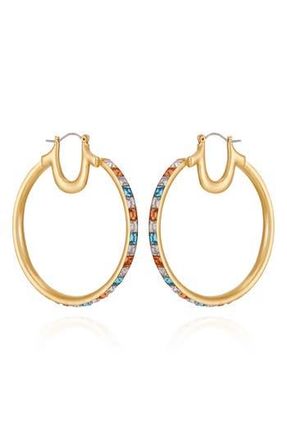 True Religion Crystal Hoop Earrings in Gold Tone at Nordstrom Rack