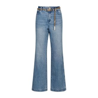 Michael Kors Wide Jeans, female, Blue, 2XS, Blue Cotton Flared Leg Jeans