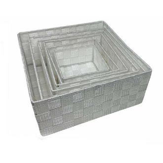Trade Shop Trade Shop - 6pz Scatola In Tessuto Contenitori Organizer Bagno Armadio Cassetti Bianco