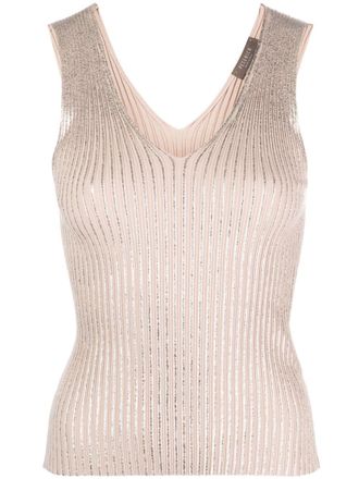PESERICO ribbed-knit V-neck top - Gold