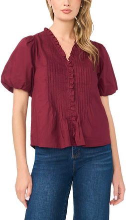 CeCe by Cynthia Steffe Pintuck Detail Cotton Voile Top in Windsor Wine at Nordstrom, Size X-Small