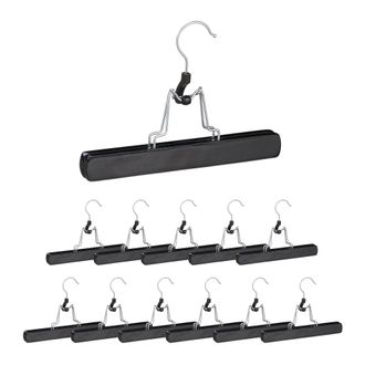 Relaxdays Perchas Pantalones, Pack De 12 Unidades, Pinzas Para Faldas, Antideslizantes, 17 X 25 X 2,3 Cm, Madera, Negro - Relaxdays