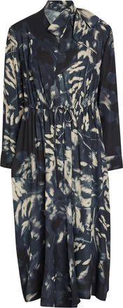 High High Skive Printed Crepe Midi Shirt Dress - Navy - 48 (UK16 / XL)