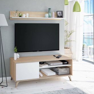 Dmora Dmora - Mueble Tv Con Puerta, 2 Compartimentos Y Balda, Aparador Moderno, Aparador De Dise&ntilde;o, Buffet De Sal&oacute;n Moderno, 135x40h50 Cm, Color Roble, Con 