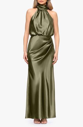 Betsy & Adam Halter Charmeuse Gown in Olive at Nordstrom, Size 12