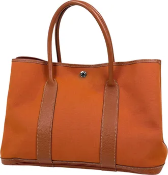 Herm&egrave;s Garden Orange Potiron Toile Officier Leather Tote Bag (Pre-Owned)