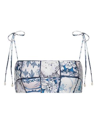 Agua Bendita Primavera Porcelana tile-print bikini top - women - Recycled Polyester/Elastane - L - Blue