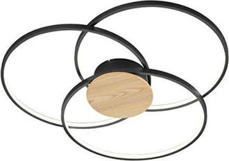 Trio Leuchten Sedona plafoniera led 40W 4800lm, 3000K 3 cerchi nera con inserto effetto legno dimmerabile con interruttore D.80CM