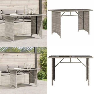 vidaXL Tavolo Giardino Piano Vetro Grigio Chiaro 110x68x70 Polyrattan - Tavolo in vetro - Rattan PE