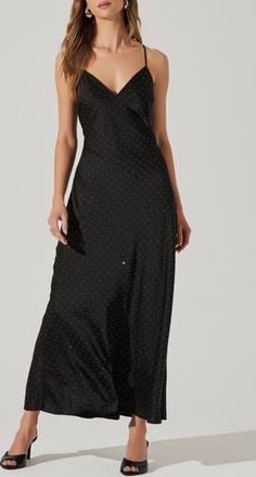 ASTR the Label Bonney Rhinestone Embelished Satin Maxi Dress in Black at Nordstrom Rack, Size X-Large