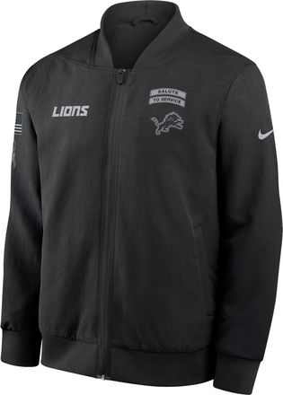 Nike Detroit Lions Salute to Service Sideline Nike Mens NFL Full-Zip Bomber Jacket in Black | 03AU0ILNA2B-ENK