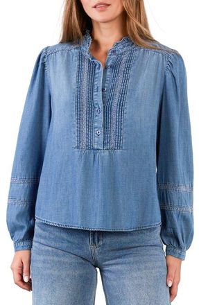 BILLY T Lulu Ruffle & Lace Shirt in Denim at Nordstrom, Size X-Small