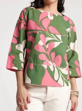 Frances Valentine Womens Mid Century Palm Cotton Carly Top In Green