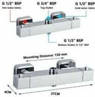 OEM Mezclador Termost&aacute;tico Cuadrado De Lat&oacute;n Cromado Para Ducha - Salidas De 3/4 Y 1/2 - Temperatura Estable Hasta 50 &deg;c - Montaje En Pared