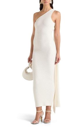 Mani&egrave;re De Voir Laya Asymmetric Knit Midaxi Dress With Scarf in Cream at Nordstrom, Size X-Small