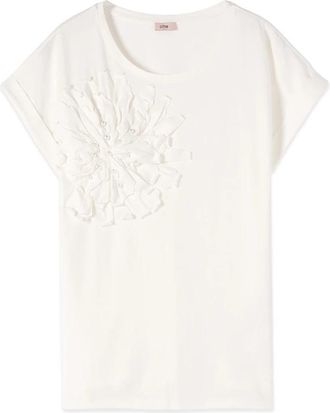 Oltre T-shirt met applicatie en parels - Dames - T-shirts - Wit - XL - Katoen - Tops