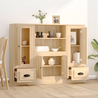 Berkfield Home Highboards 3 pcs Sonoma Oak Engineered Wood in Light Tan
