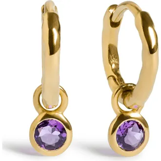 Monica Vinader Birthstone Huggie Hoop Earrings in 18K Gold Vermeil/amethyst at Nordstrom