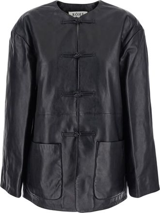 Róhe Black Jacket With Front Toggle Closure In Leather Woman