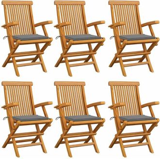 vidaXL Vidaxl - Sillas De Jard&iacute;n 6 Uds Madera Maciza De Teca Con Cojines Grises