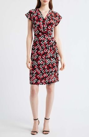 Anne Klein Print Wrap Dress in Begonia Red Multi at Nordstrom, Size Medium