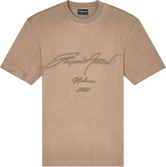 Emporio Armani T-shirt met ronde hals - Heren - T-shirts - Bruin - XL - Katoen - Tops