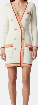 Elisabetta Franchi Cream Cotton Knit Long Sleeve Mini Dress