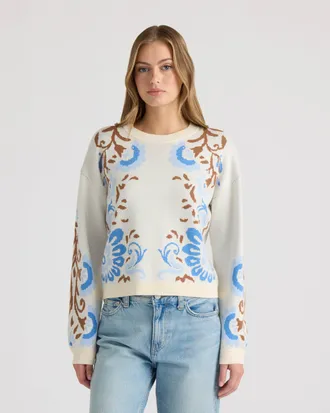 NVLT Womens Round Neck Jacquard Sweater