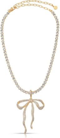 Ettika Pav&eacute; Bow Tennis Necklace in Gold at Nordstrom