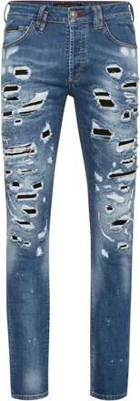 Philipp Plein Denim Super Straight Cut Destroyed - Heren - Slim Fit Jeans - Blauw - W26 - Denim - Jeans