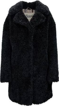 Herno Faux Fur & Shearling Jackets, female, Black, Size: 2XS Automatic Button Coat with Pockets