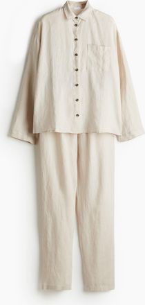 H&M Pyjama aus gewaschenem Leinen - Beige