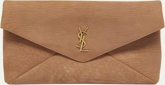 Saint Laurent Large YSL Envelope Pouch Clutch Bag in Pebbled Leather