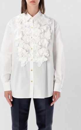 Alberta Ferretti cotton floral-appliqu&eacute; long-sleeve shirt