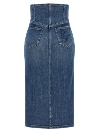 Elisabetta Franchi Corset-Style Zip-Front Denim Skirt - Blue