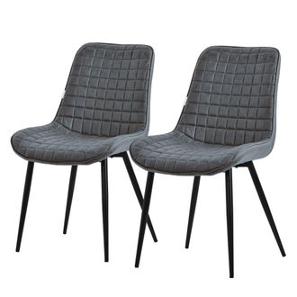 ML Design Set 2x Sillas De Comedor Antracita Con Respaldo, Asiento Polipiel Acolchado Tapizado De Terciopelo Con Patas De Metal Sill&oacute;n De Dise&ntilde;o Moderno Para Me