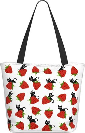 AOOEDM Black Cats On Strawberry Ladies Shopping Bag 13x11x7in.The Perfect ValentineS Day Gift.It Is The Best ValentineS Day Gift For Mom, Daughter, Wife,Etc