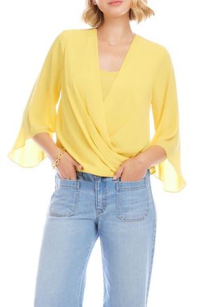 Karen Kane Drape Crossover Crepe Top in Lemon at Nordstrom, Size X-Large P