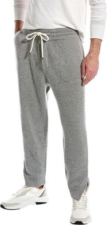 Brunello Cucinelli Light Grey Cashmere Ribbed Drawstring Trousers, Size X-Large