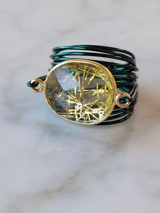 A Blonde and Her Bag Torrey Ring in Green with Golden Rutilated Quartz