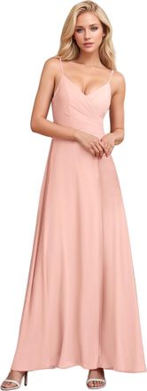 Ever-pretty Womens A Line Spaghetti Straps V Neck Long Chiffon Asymmetry Prom Dress with Slit Pink 6